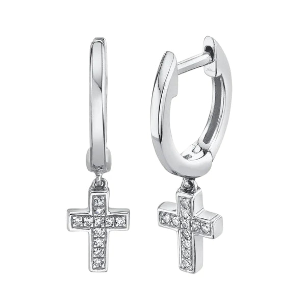14K Gold 0.04 CT Diamond Cross Earrings