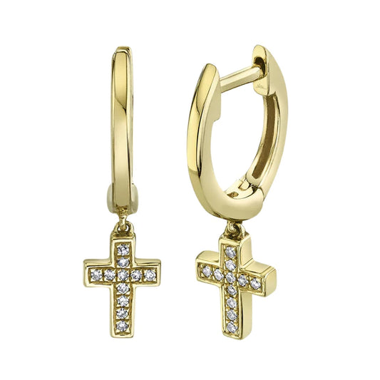 14K Gold 0.04 CT Diamond Cross Earrings