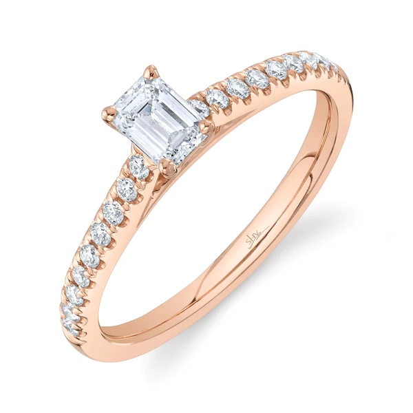 14K Gold Emerald Cut Diamond Engagement Ring