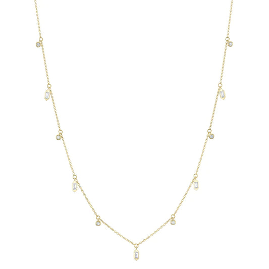 14K Gold 0.38 CT Diamond Baguette Bezel Necklace