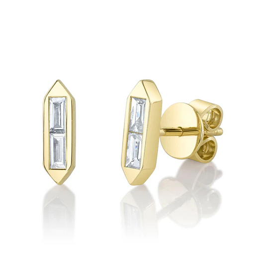 14K Gold 0.18 CT Diamond Baguette Stud Earrings