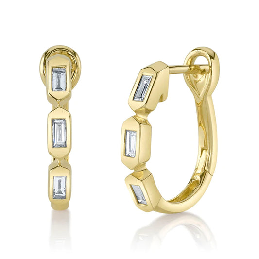 14K Gold Baguette Diamond Oval Hoop Earrings