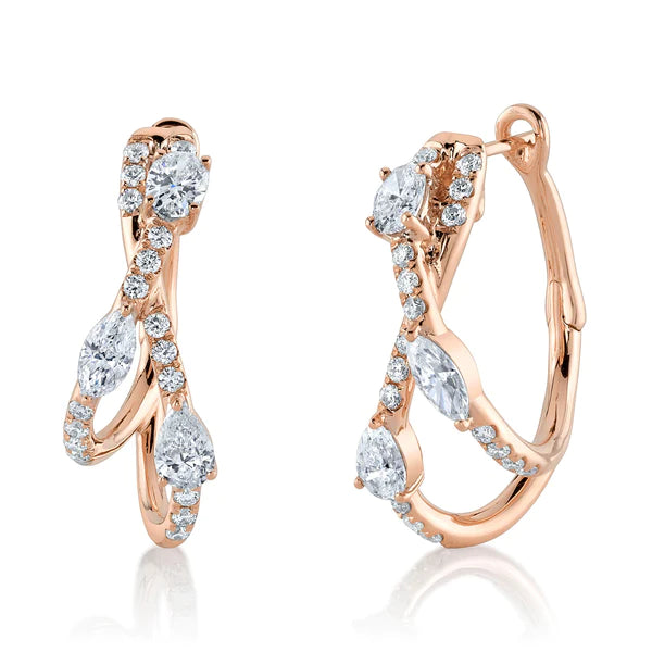 14K Gold Diamond Hoop Earrings