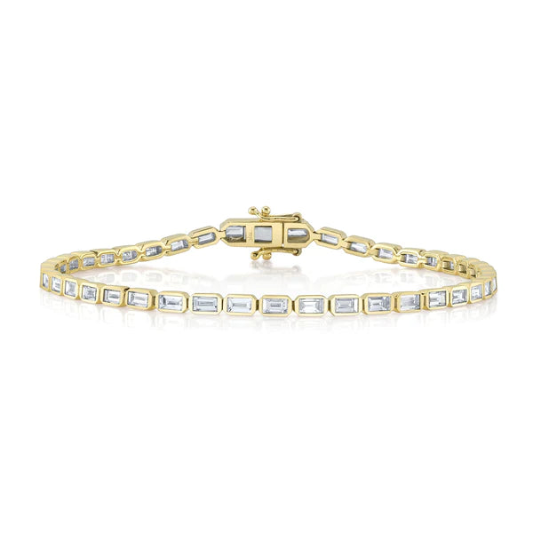 14K Gold 2.20 CT Diamond Baguette Bezel Tennis Bracelet