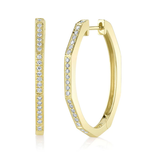 14K Gold Diamond Oval Hoop Earrings