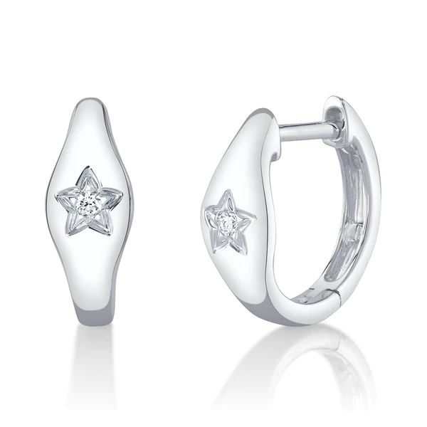14K Gold Diamond Star Huggie Earrings