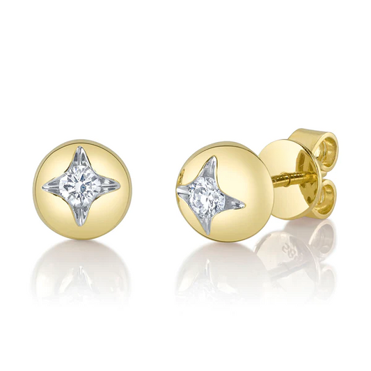 14K Gold Diamond Dome Stud Earrings