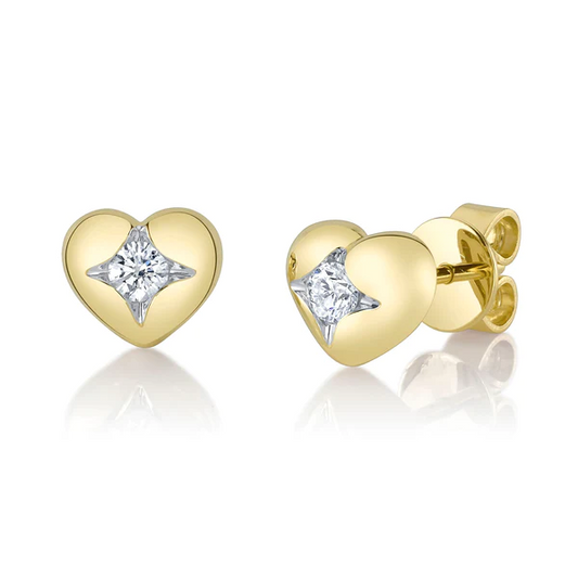 14K Gold Diamond Heart Stud Earrings