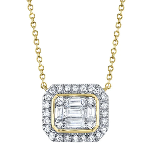 14K Gold Diamond  Baguette Necklace