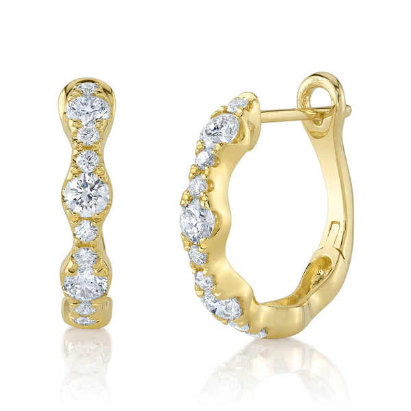 14K Gold Diamond Scalloped Hoop Earrings