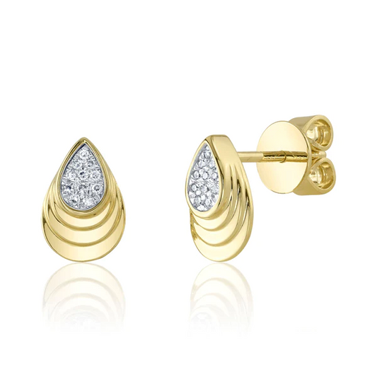 14K Gold Diamond Teardrop Pear Stud Earrings