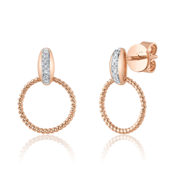 14K Gold Diamond Circle Stud Earrings