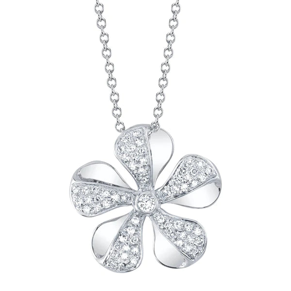 14K Gold Diamond Flower Necklace
