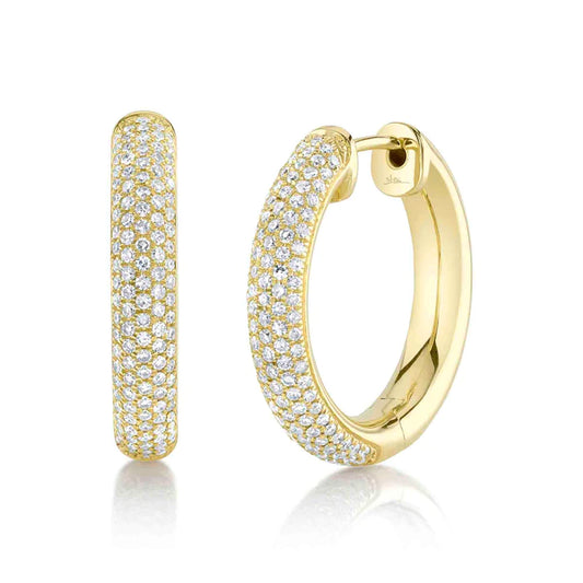 14K Gold Diamond Pave Hoop Earrings