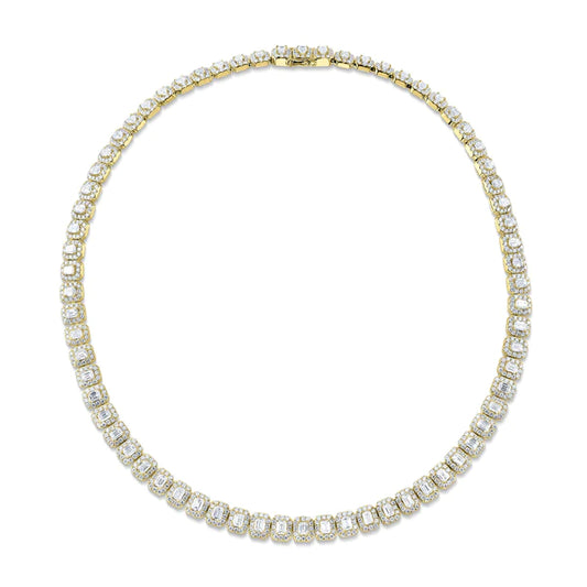 14K Gold Emerald Cut Diamond Tennis Necklace