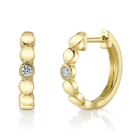 14K Gold Diamond Bezel Huggie Earrings