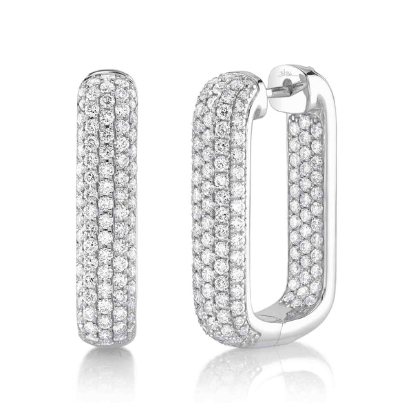 14K Gold Diamond Rectangle Hoop Earrings