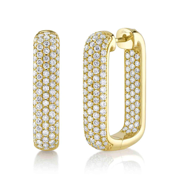 14K Gold Diamond Rectangle Hoop Earrings