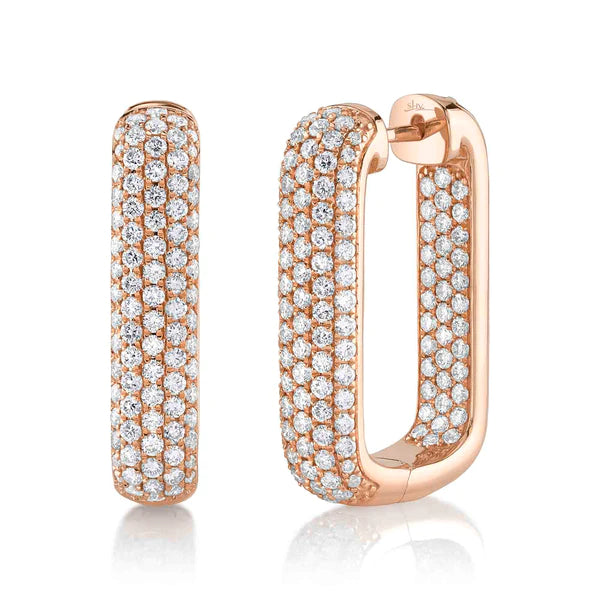 14K Gold Diamond Rectangle Hoop Earrings