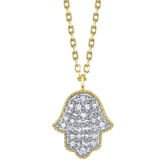14K Gold Diamond Pave Hamsa Necklace