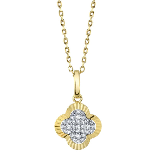 14K Gold Diamond Clover Pendant Necklace