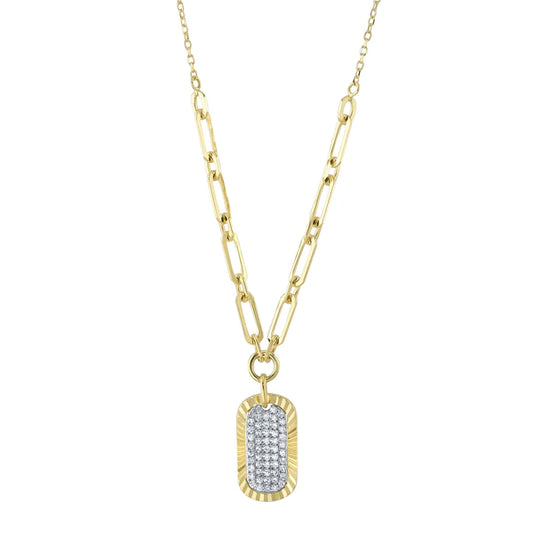 14K Gold Diamond Dog Tag Link Necklace