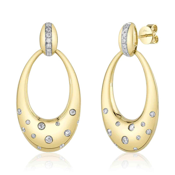 14K Gold Diamond Oval Earrings