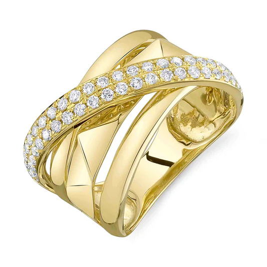 14K Gold Diamond Crossover Bridge X Ring