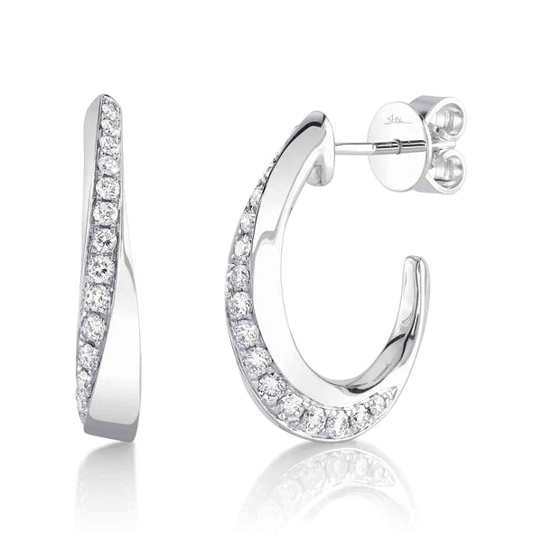 14K Gold Diamond Semi Hoop Earrings