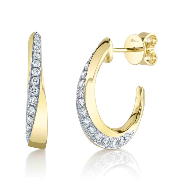 14K Gold Diamond Semi Hoop Earrings