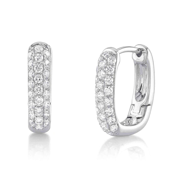 14K Gold Diamond Huggie Rectangle Square Earrings
