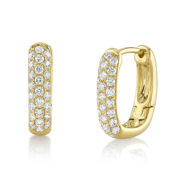 14K Gold Diamond Huggie Rectangle Square Earrings
