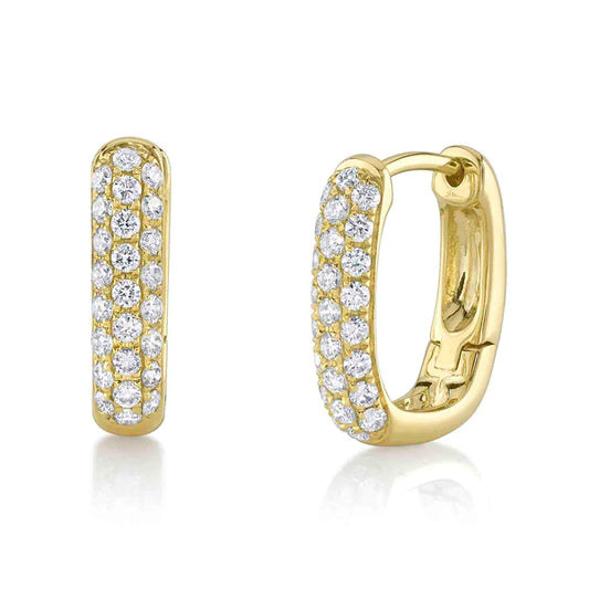 14K Gold Diamond Huggie Rectangle Square Earrings