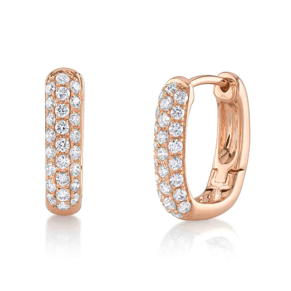 14K Gold Diamond Huggie Rectangle Square Earrings