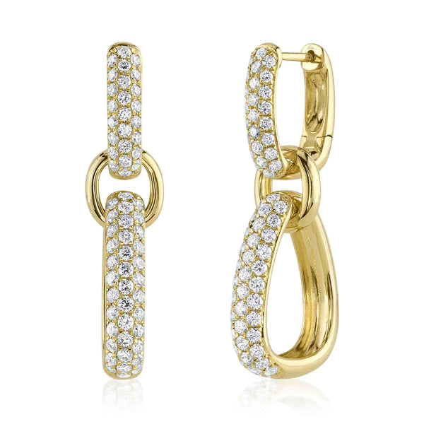 14K Gold Diamond Huggie And Drop Earrings