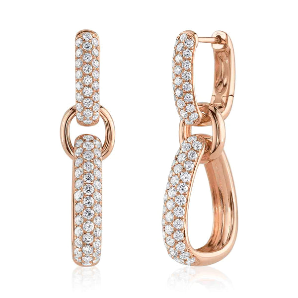 14K Gold Diamond Huggie And Drop Earrings