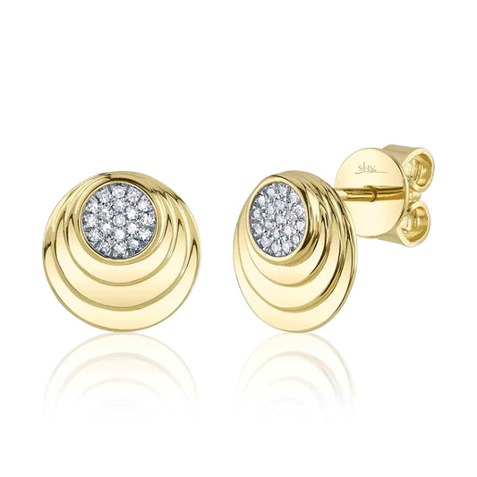 14K Gold Diamond Circle Stud Earrings