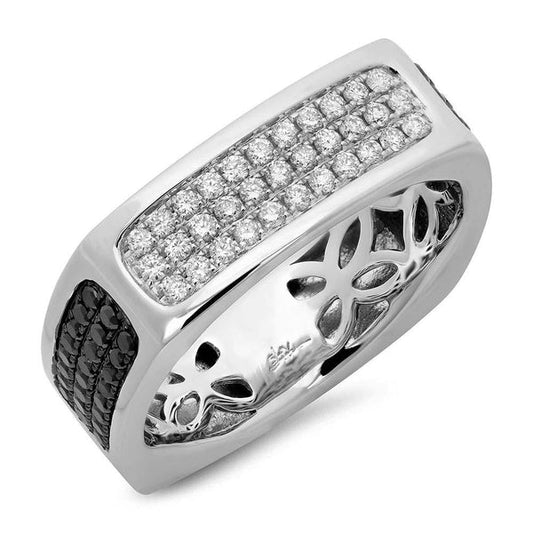 Men's 14K Gold Black White Diamond Square Ring