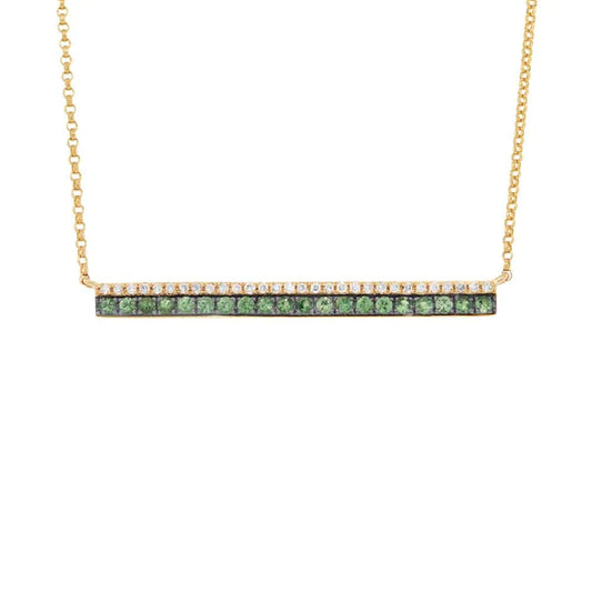 14K Gold Green Garnet Diamond Bar Pendant Necklace