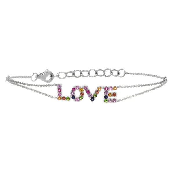 14K Gold Multi Color Gemstone Love Bracelet