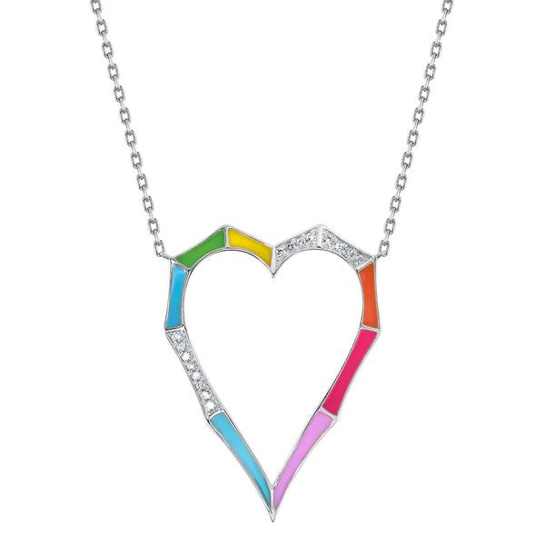 14K Gold Diamond Enamel Heart Necklace