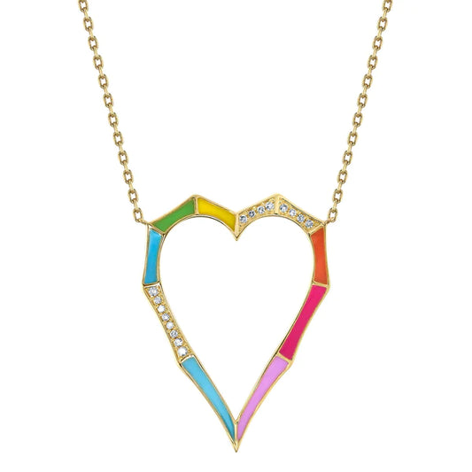 14K Gold Diamond Enamel Heart Necklace