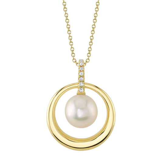 14K Gold Diamond Pearl Necklace