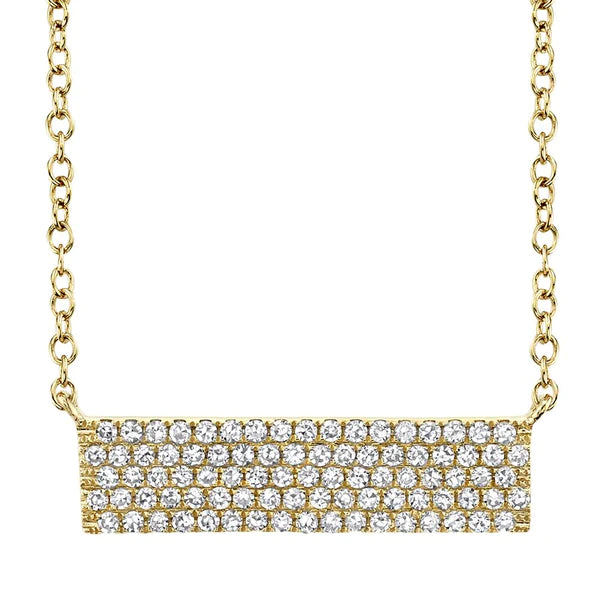 14K Gold 0.25 CT Diamond Pave Bar Necklace