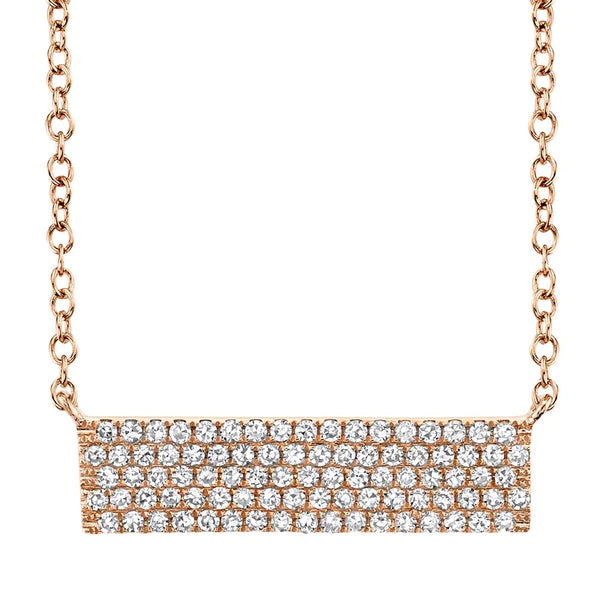 14K Gold 0.25 CT Diamond Pave Bar Necklace