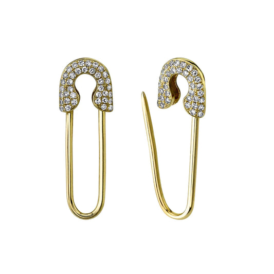 14K Gold 0.20 CT Diamond Safety Pin Earrings
