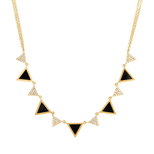 14K Gold Diamond Black Onyx Triangle Necklace