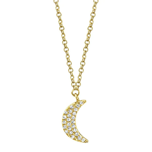 14K Gold Diamond Crescent Moon Pendant Necklace