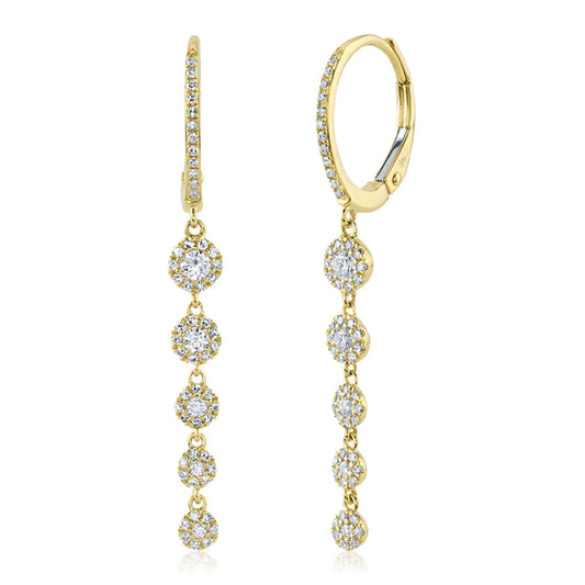 14K Gold Diamond Drop Lever Back Earrings