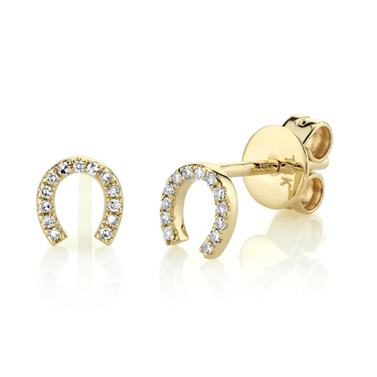14k Gold Diamond Horseshoe Stud Earrings
